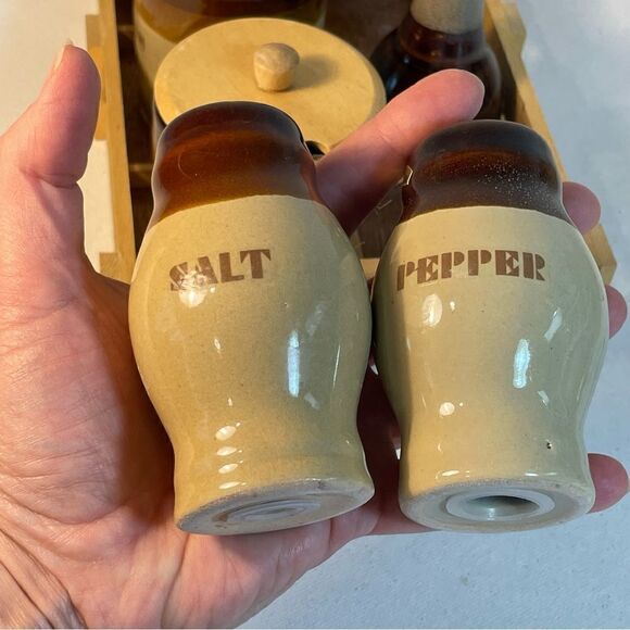 Vintage Table top relish condiments set with wooden caddy by Le Gran imports - Picture 6 of 15